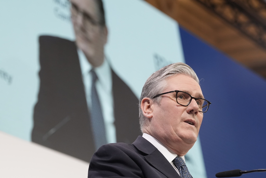 Britain's Prime Minister Keir Starmer speaks at the Munich Security Conference in Munich, Germany, Saturday Feb. 14, 2026. (Stefan Rousseau/Pool Photo via AP)