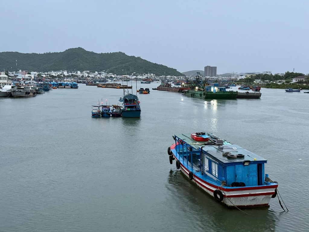 Boats docked at a shelter in Nha Trang, Vietnam as Typhoon Kalmaegi moves toward the country, on Thursday, Nov. 6, 2025. (AP photo/Hau Dinh)