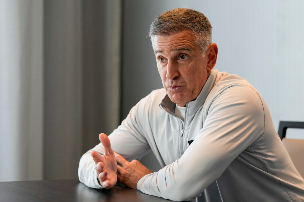 FILE - Big Ten Conference commissioner Tony Petitti speaks during a news conference after meetings between the Southeastern Conference and Big Ten Conference, Thursday, Oct. 10, 2024, in Nashville, Tenn. (AP Photo/George Walker IV,File)