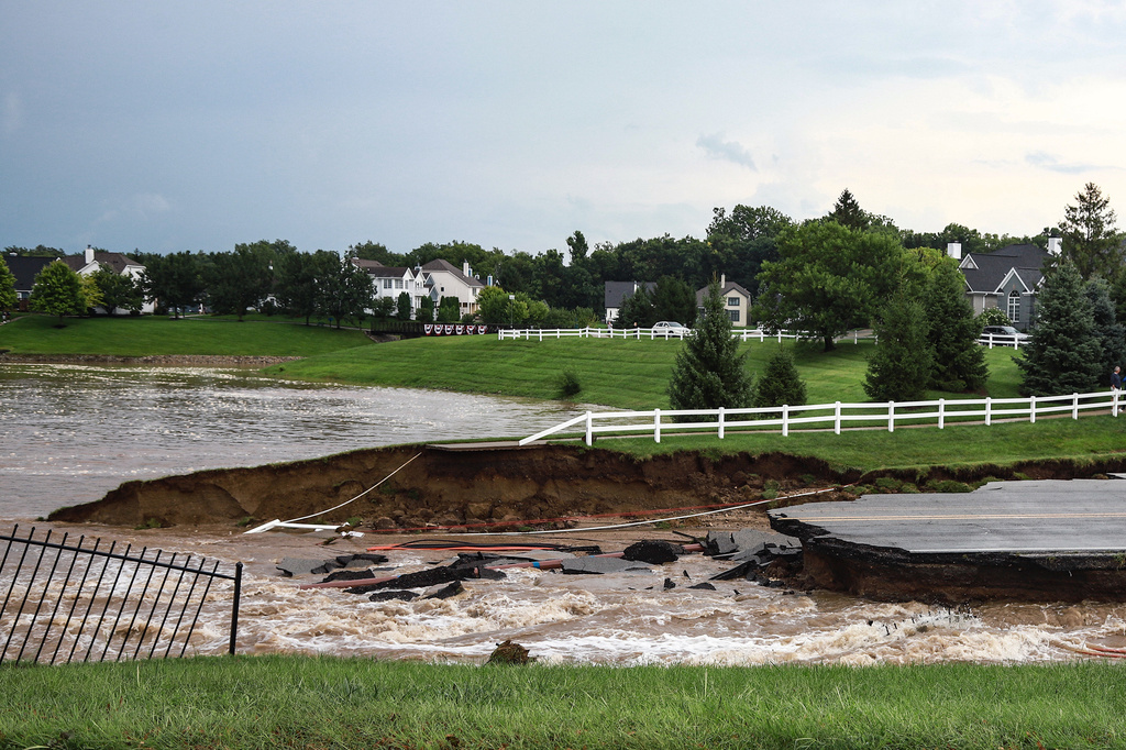 This photo provided by Aaron Skillman shows flooding in Indianapolis, Ind., on Saturday, Aug. 15, 2026. (Aaron Skillman via AP)