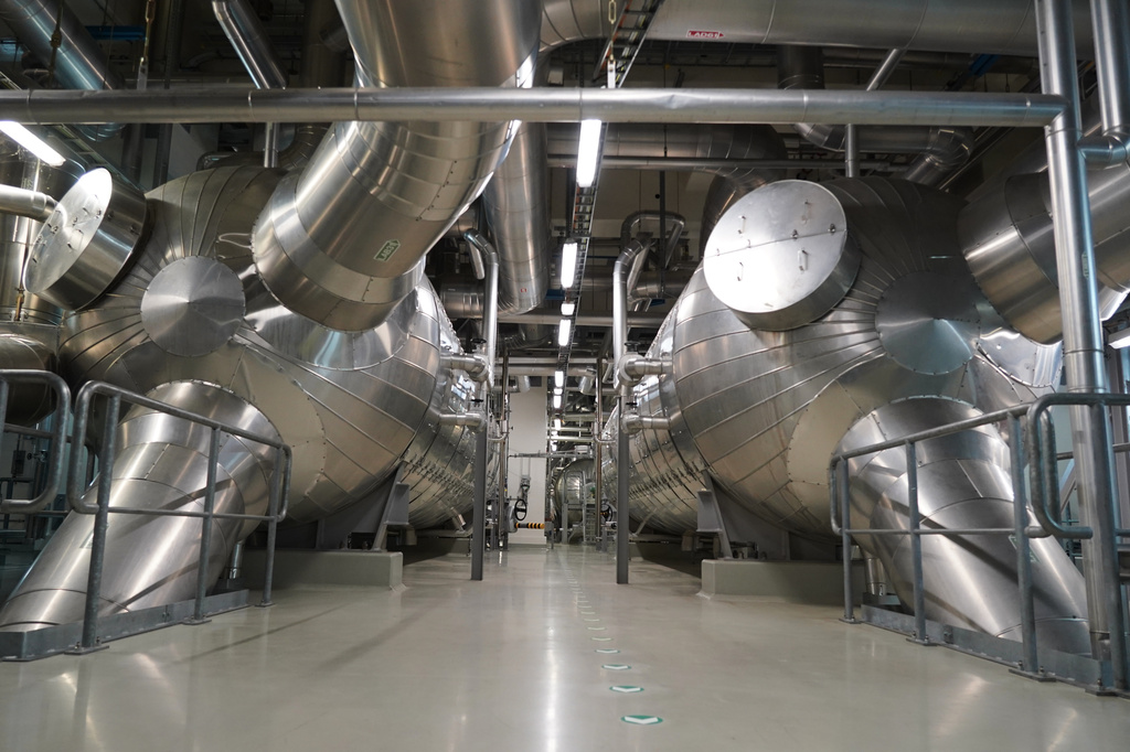 Piping photographed in Olkiluoto 3 (OL3), Europe's largest nuclear reactor, during a press tour on the island of Olkiluoto, Finland, Tuesday, Feb. 24, 2026. (AP Photo/James Brooks)