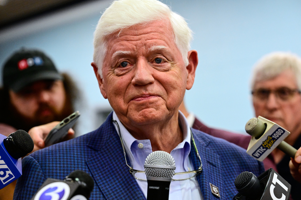Rep. John Larson, D-Conn., speaks during an election night watch party Tuesday, Aug. 11, 2026, in East Hartford, Conn. (AP Photo/Jessica Hill)