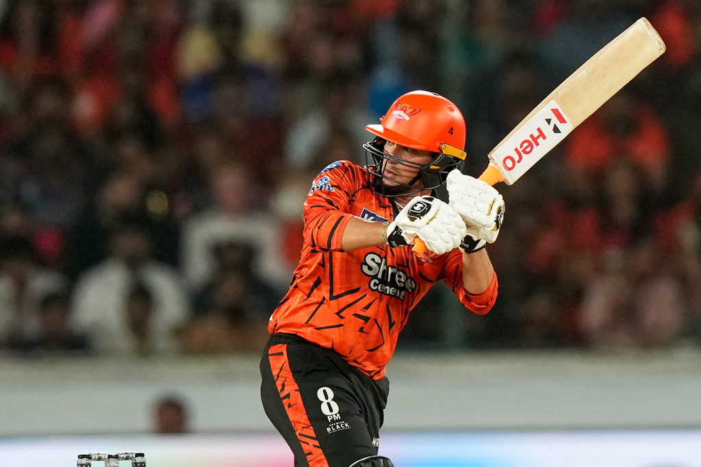 Sunrisers Hyderabad's Abhishek Sharma hits a boundary during the Indian Premier League cricket match between Sunrisers Hyderabad and Royal Challengers Bengaluru in Hyderabad, India, Friday, May 22, 2026. (AP Photo/Mahesh Kumar A.)