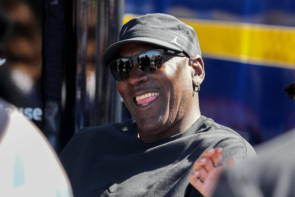 Michael Jordan part owner of 23XI Racing before a NASCAR Cup Series auto race at Phoenix Raceway, Sunday, March 8, 2026, in Avondale, Ariz. (AP Photo/Darryl Webb)