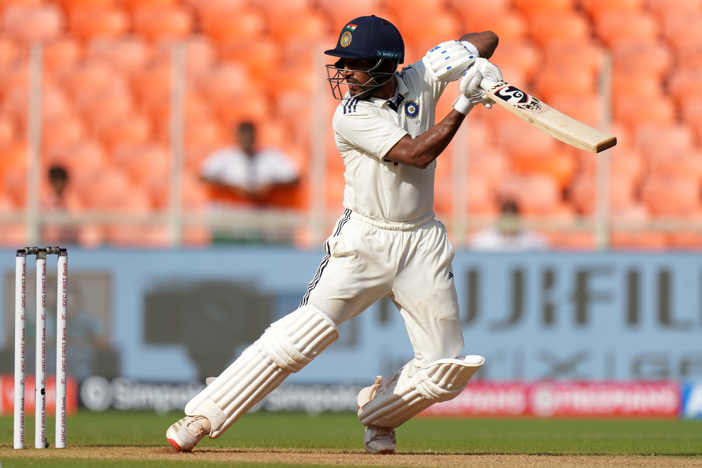 India's Dhruv Jurel plays a shot on the second day of the first Test cricket match between India and West Indies at Narendra Modi Stadium in Ahmedabad, India, Friday, Oct. 3, 2025. (AP Photo/Ajit Solanki)