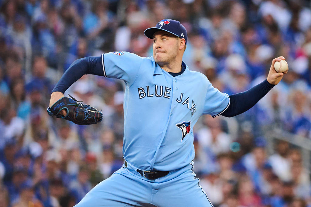 Toronto Blue Jays' Patrick Corbin works against the Philadelphia Phillies during second-inning baseball game action in Toronto, Monday, June 8, 2026. (Sammy Kogan/The Canadian Press via AP)