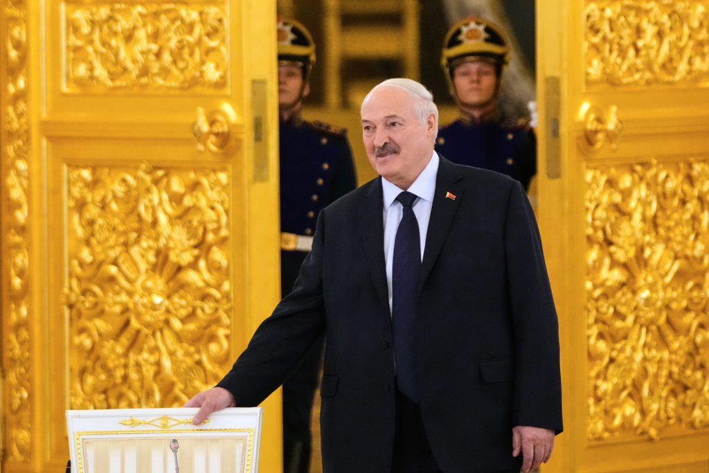 Belarusian President Alexander Lukashenko arrives to attend a meeting of the supreme council of the Union State with Russian President Vladimir Putin at the Grand Kremlin Palace in Moscow, Thursday, Feb. 26, 2026. (AP Photo/Pavel Bednyakov, Pool)
