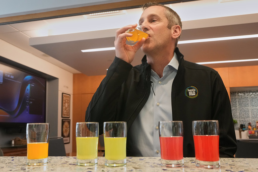 Damien Browne, vice president of research and development for PepsiCo's beverages, tastes a beverage at the company's R&D Campus, in Valhalla, NY, Friday, Sept. 19, 2025. (AP Photo/Richard Drew) Damien Browne, vice president of research and development for PepsiCo's beverages, tastes a beverage at the company's R&D Campus, in Valhalla, NY, Friday, Sept. 19, 2025. (AP Photo/Richard Drew)