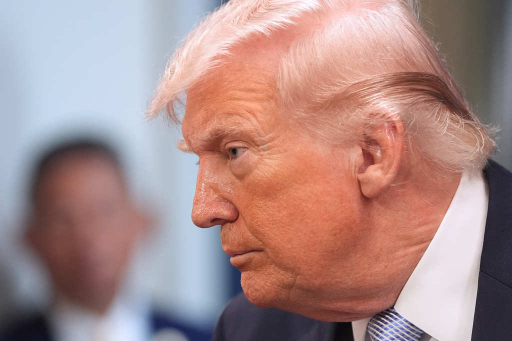 President Donald Trump speaks with reporters in the James Brady Press Briefing Room at the White House, Monday, April 6, 2026, in Washington. (AP Photo/Alex Brandon)