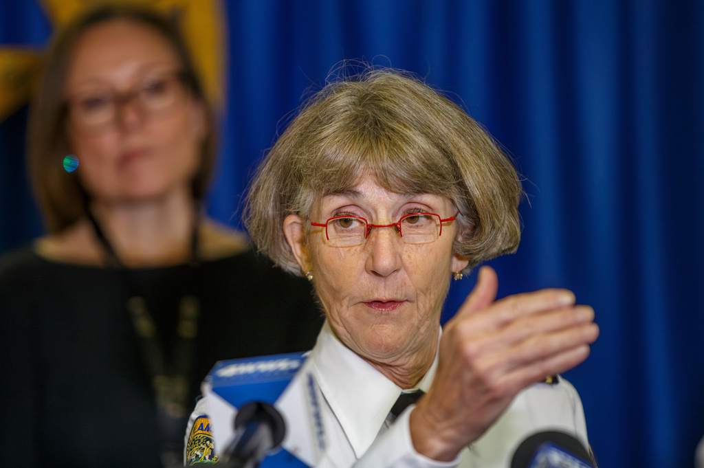 New Orleans Police Department superintendent Anne Kirkpatrick speaks about final 2025 crime statistics for the city during a news conference at police headquarters in New Orleans, Monday, Jan. 5, 2026. (David Grunfeld/The Times-Picayune/The New Orleans Advocate via AP)