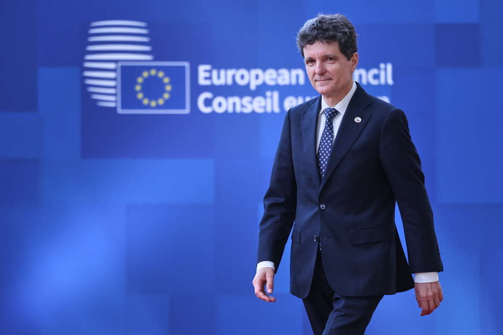 FILE - Romania's President Nicusor Dan arrives for the EU summit in Brussels, Thursday, June 18, 2026. (AP Photo/Omar Havana, file)