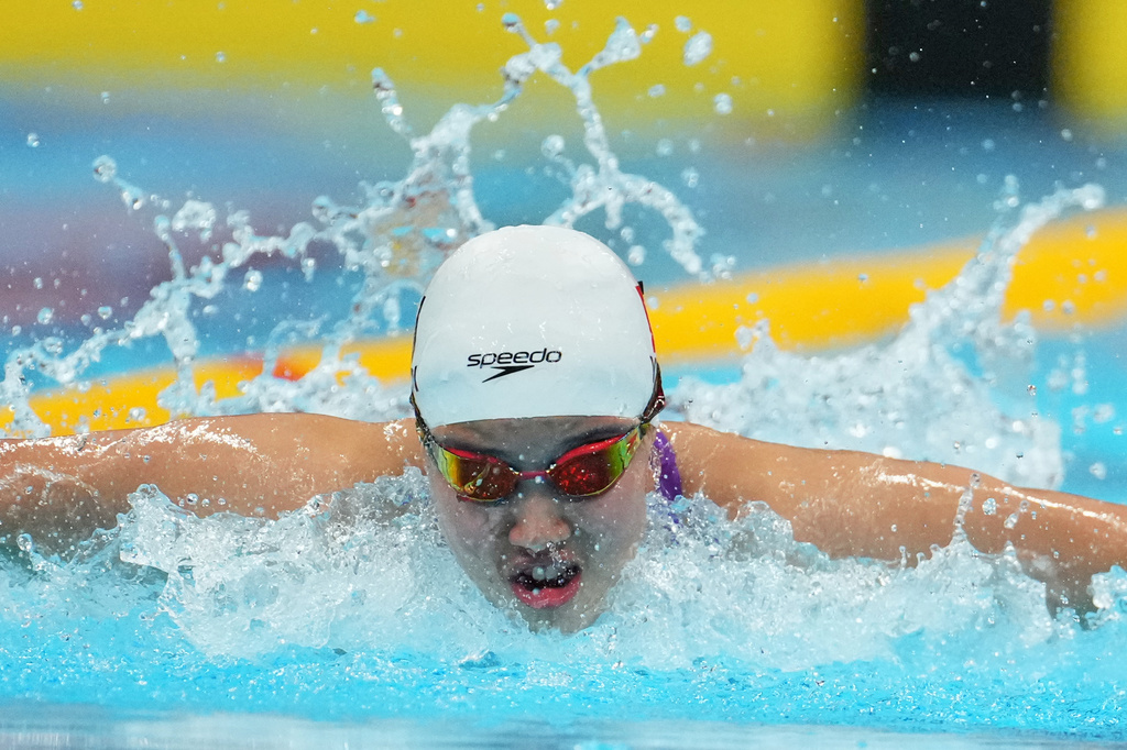 Yu Zidi of China competes in the women's 200-meter individual medley final in swimming at the Asian Games in Tokyo, Japan, Monday, Sept. 21, 2026. (AP Photo/Hiro Komae)