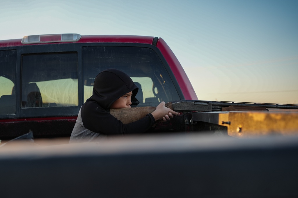 James Schaeffer, 7, hunts in Kotzebue, Alaska, Friday, Sept. 26, 2025. (AP Photo/Annika Hammerschlag)