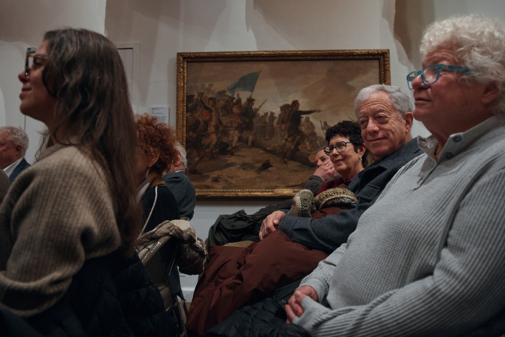 People listen to an orator during an event commemorating the 250th anniversary of the publication of Thomas Paine's Common Sense at the Fraunces Tavern Museum on Saturday, Jan. 10, 2026, in New York. (AP Photo/Andres Kudacki)