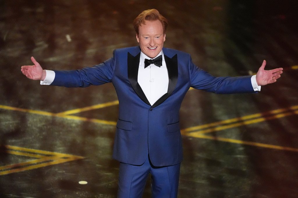 FILE - Host Conan O'Brien appears during the Oscars in Los Angeles on March 15, 2026. (AP Photo/Chris Pizzello, File)