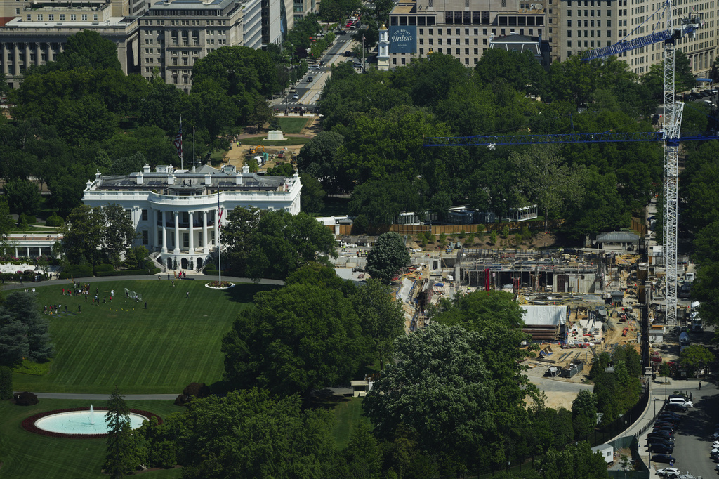 Construction on the new White House ballroom is seen from the Washington Monument, Tuesday, May 5, 2026, in Washington. (AP Photo/Julia Demaree Nikhinson)