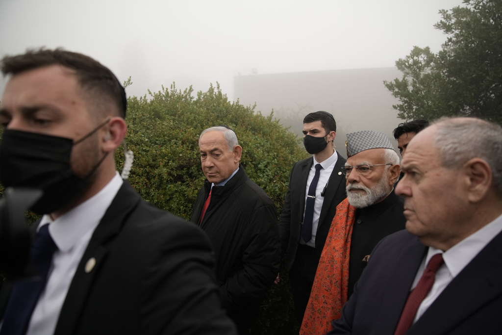 Indian Prime Minister Narendra Modi and Israel's Prime Minister Benjamin Netanyahu visit the Yad Vashem Holocaust Memorial Museum in Jerusalem, Thursday, Feb. 26, 2026. (AP Photo/Leo Correa)