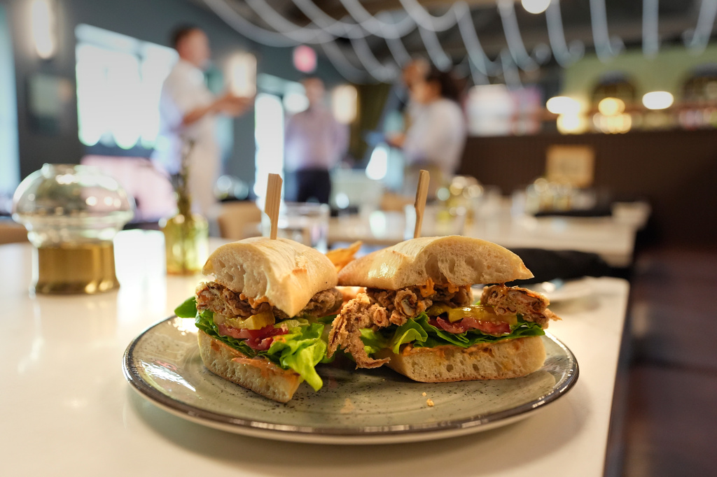 A breaded green crab sandwich is served at Signal restaurant Tuesday, June 16, 2026, in Kennebunk, Maine. (AP Photo/Robert F. Bukaty)