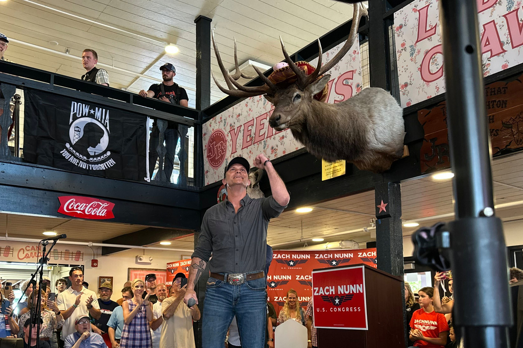 Defense Secretary Pete Hegseth appears at a campaign event for U.S. Rep. Zach Nunn, R-Iowa, Monday, Aug. 17, 2026, at the Iowa State Fair in Des Moines, Iowa. (AP Photo/Hannah Fingerhut)