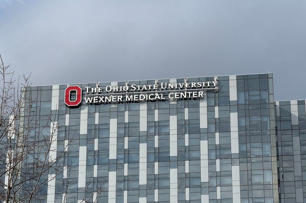 The Ohio State University Wexner Medical Center is seen Monday, March 30, 2026, in Columbus, Ohio. (AP Photo/Patrick Aftoora-Orsagos)
