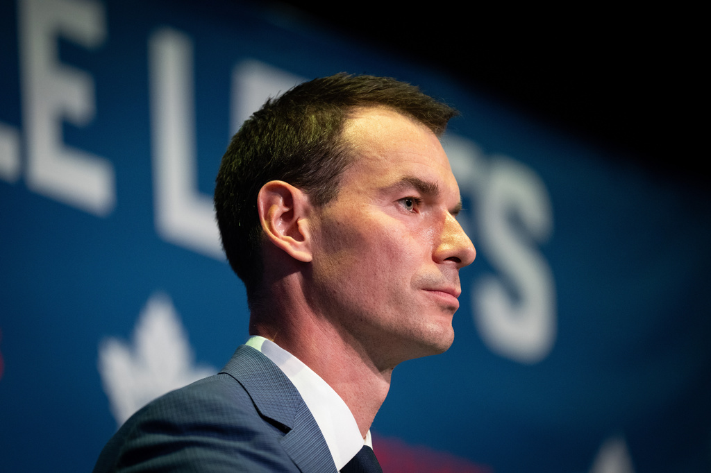 New Toronto Maple Leafs General Manager John Chayka speaks during a press conference in Toronto on Monday, May 4, 2026. (Arlyn McAdorey/The Canadian Press via AP)