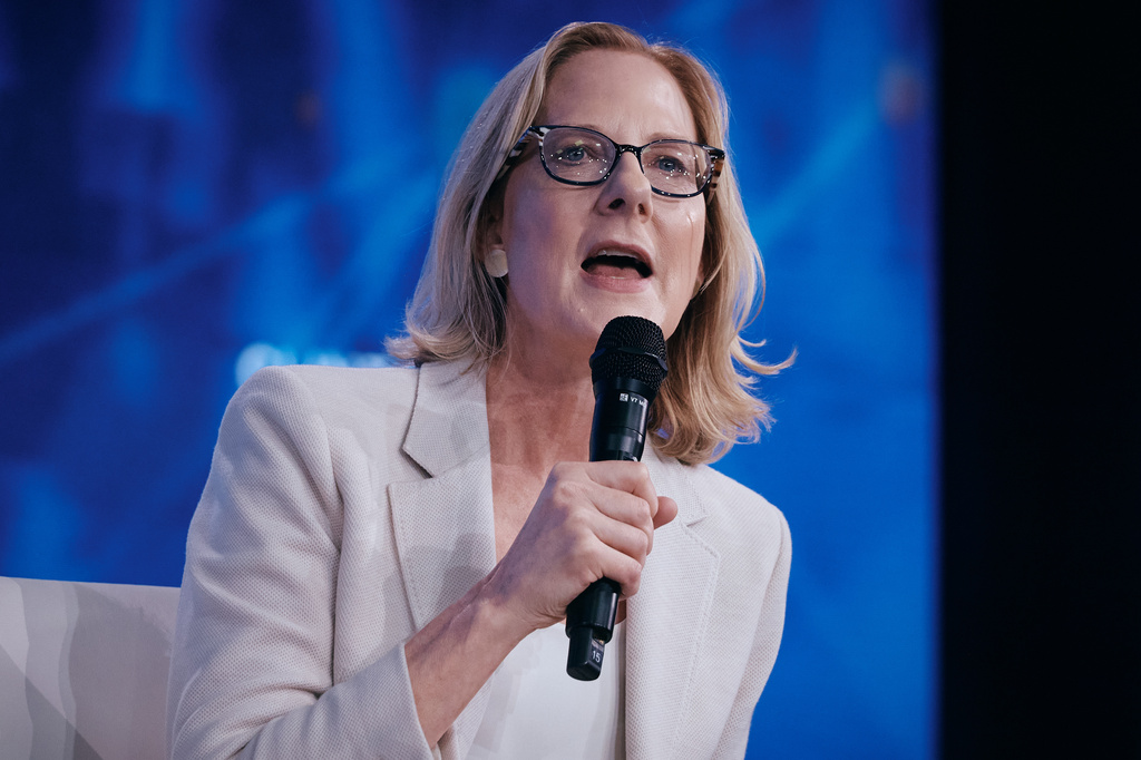 Heather Gerken, President of Ford Foundation, speaks during the Clinton Global Initiative, Tuesday, Sept. 22, 2026, in New York. (AP Photo/Andres Kudacki)