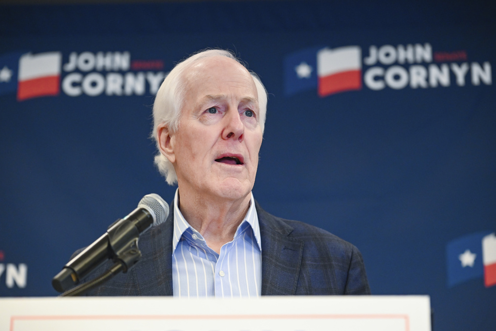 Sen. John Cornyn, R-Texas, speaks to the media Tuesday, March 3, 2026, in Austin, Texas. (AP Photo/Jack Myer)