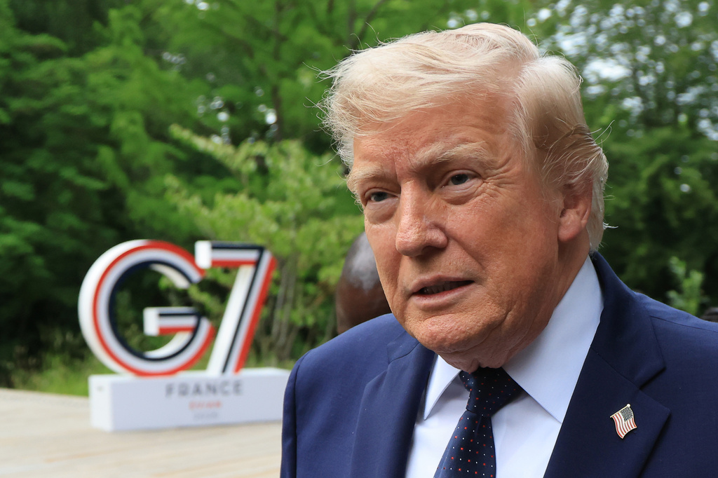 U.S. President Donald Trump arrives to attend a musical interlude before a gala dinner as part of the G7 summit, in Evian-les-Bains, France, Tuesday June 16, 2026. (Ludovic MARIN/Pool Photo via AP)
