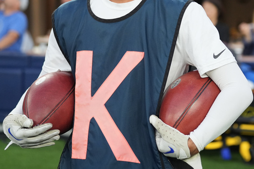 Special footballs used for kicks and punts are held by a ball crew member during the first half of an NFL football game between the Los Angeles Rams and the San Francisco 49ers, Thursday, Oct. 2, 2025, in Inglewood, Calif. (AP Photo/Marcio Jose Sanchez) Special footballs used for kicks and punts are held by a ball crew member during the first half of an NFL football game between the Los Angeles Rams and the San Francisco 49ers, Thursday, Oct. 2, 2025, in Inglewood, Calif. (AP Photo/Marcio Jose Sanchez)