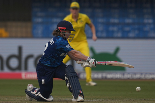 England's Tammy Beaumont plays a shot during the ICC Women's Cricket World Cup cricket match between England and Australia at Holkar Cricket Stadium in Indore, India, Wednesday, Oct. 22, 2025. (AP Photo/Rafiq Maqbool) England's Tammy Beaumont plays a shot during the ICC Women's Cricket World Cup cricket match between England and Australia at Holkar Cricket Stadium in Indore, India, Wednesday, Oct. 22, 2025. (AP Photo/Rafiq Maqbool)