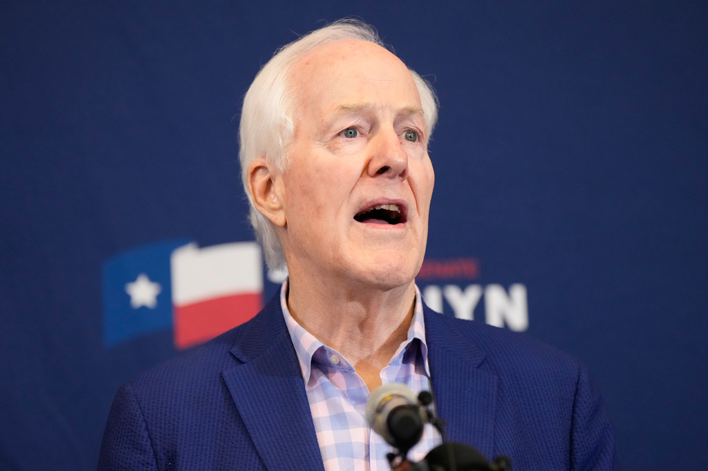 Sen. John Cornyn, R-Texas, speaks during a primary runoff election night event after losing the Republican party's nomination Tuesday, May 26, 2026, in Austin. (AP Photo/Ashley Landis)