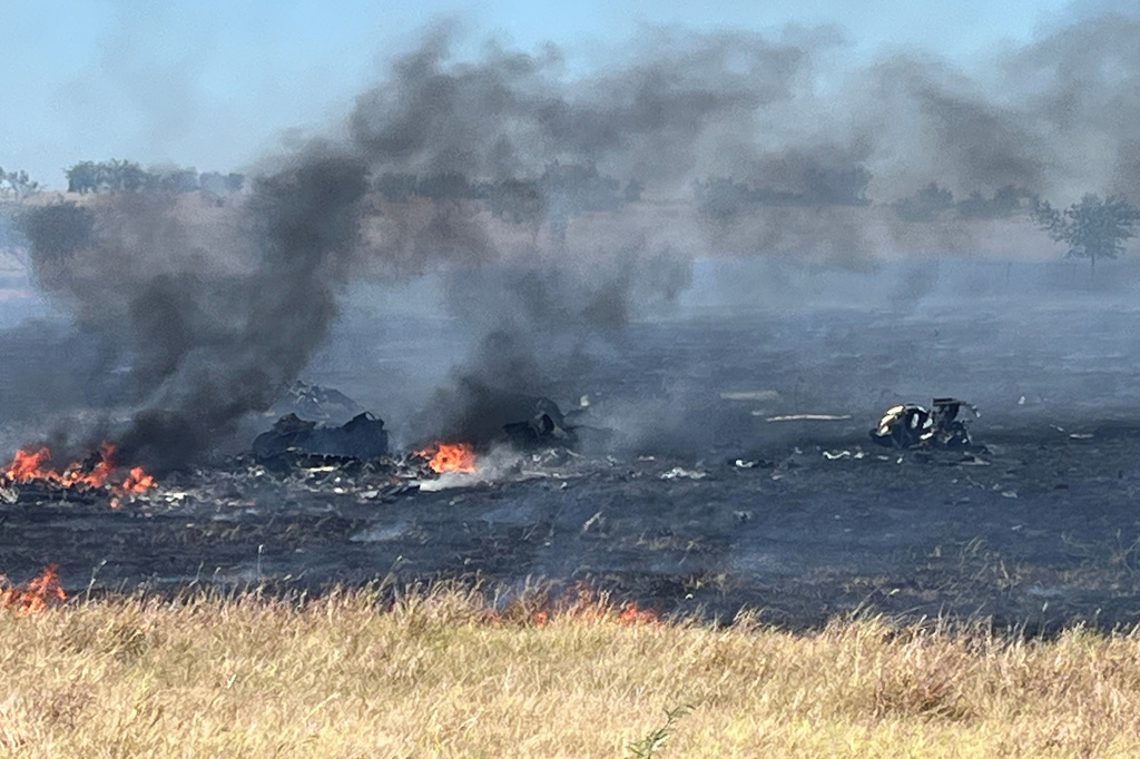 This photo provided by the Bell County Sheriff's Office shows the scene of an Army Apache helicopter crash Wednesday, Aug. 12, 2026, near Salado, Texas. (Cliff Coleman/Bell County Sherrif's Office via AP)