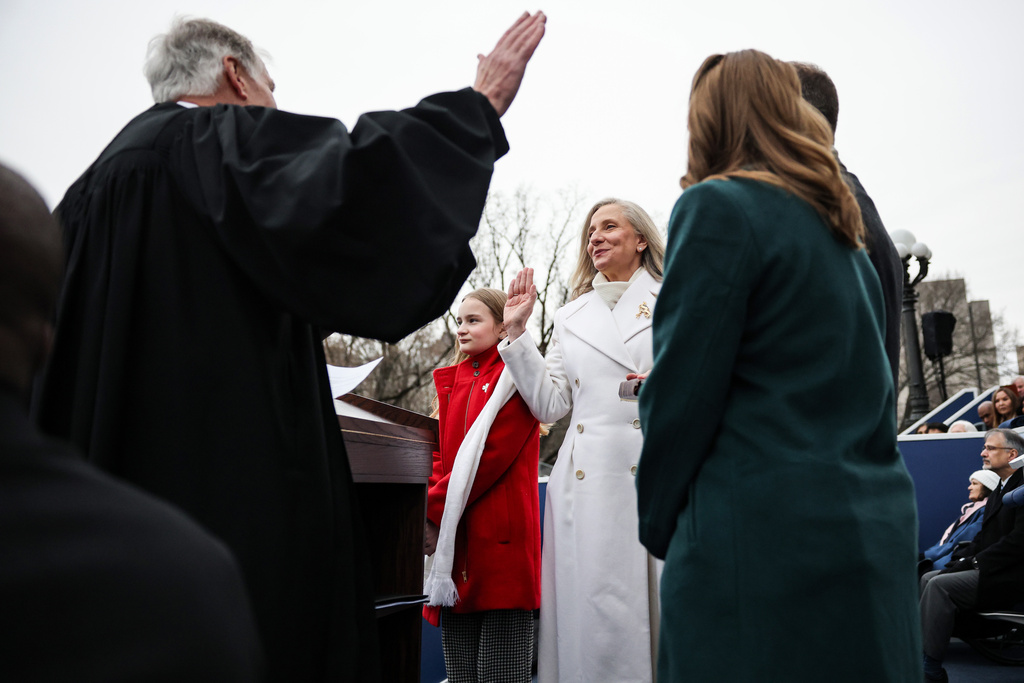 Abigail Spanberger is sworn in as Governor of Virginia during inaugural activities at the Capitol in Richmond, Va., Saturday Jan. 17, 2026. (Win McNamee/Pool Photo via AP)