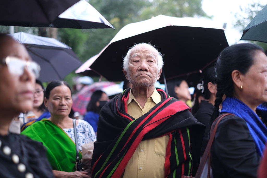 An Indigenous Naga participates in a protest against rising cases of sexual violence against women and demanding justice for victims, in Kohima, capital of the northeastern Indian state of Nagaland, Friday, June 19, 2026. (AP Photo/Yirmiyan Arthur)