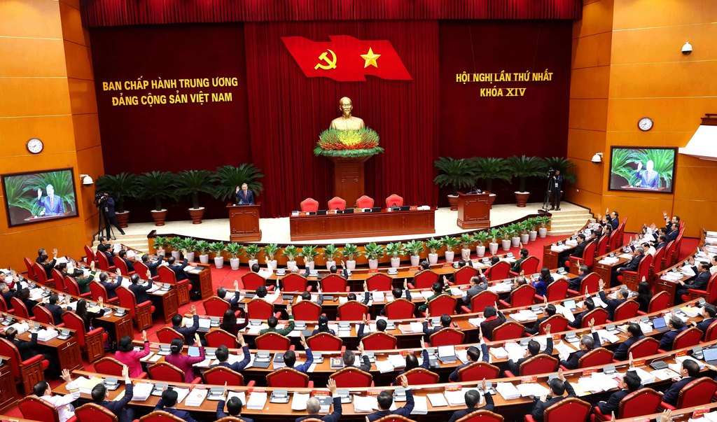Vietnam's Central Committee of the Communist Party holds a meeting to elect top leaders in Hanoi, Vietnam, Friday, Jan. 23, 2026. (Hoang Thong Nhat/VNA via AP)
