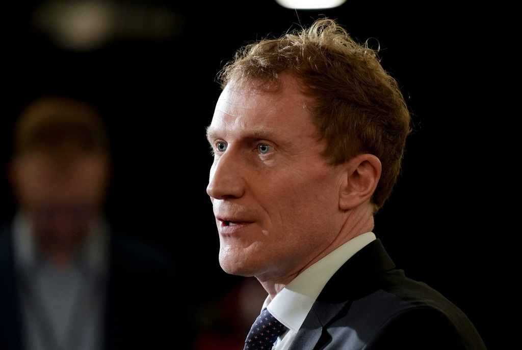 FILE - Canada's Minister of Immigration, Refugees and Citizenship Marc Miller speaks to the media during the federal cabinet retreat in Montreal, Monday, Jan. 22, 2024. (Christinne Muschi/The Canadian Press via AP,File)