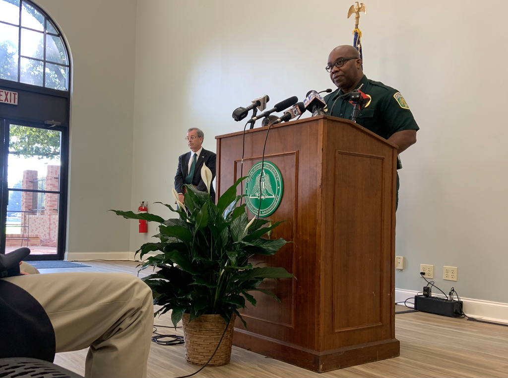Delta State University Police Chief Michael Peeler gives the latest details on the investigation into a student's death on Wednesday, Sept. 17, 2025, in Cleveland, Miss. (AP Photo/Sophie Bates)