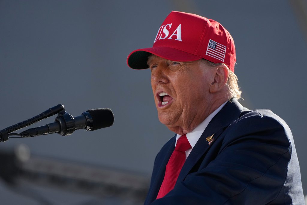 FILE - President Donald Trump speaks during a celebration for the 250th anniversary of the U.S. Navy aboard the USS Harry S. Truman at Naval Station Norfolk, Sunday Oct. 5, 2025 in Norfolk, Va. (AP Photo/Alex Brandon, File)