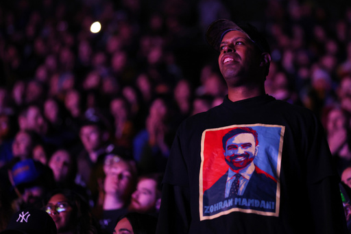 The crowd listens to speakers during a rally for New York City mayoral candidate Zohran Mamdani, Sunday, Oct. 26, 2025, in New York. (AP Photo/Heather Khalifa) The crowd listens to speakers during a rally for New York City mayoral candidate Zohran Mamdani, Sunday, Oct. 26, 2025, in New York. (AP Photo/Heather Khalifa)