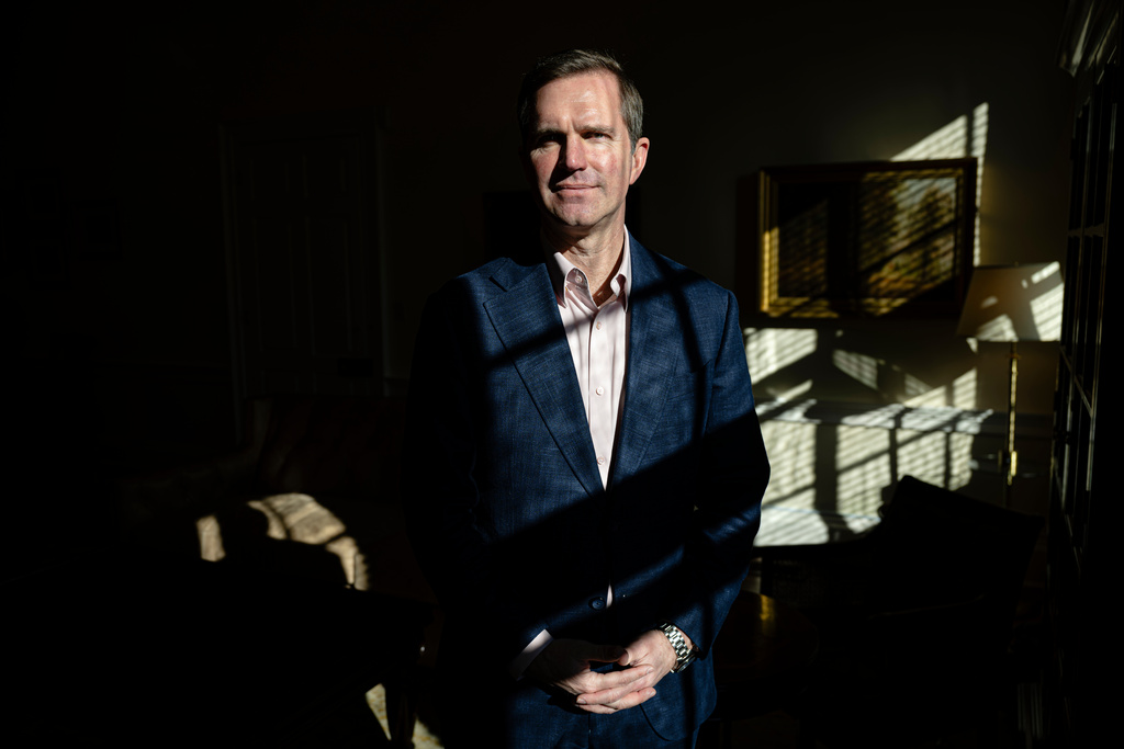Kentucky Gov. Andy Beshear poses for a portrait after an interview, Monday, Jan. 12, 2026, in Frankfort, Ky. (AP Photo/Jon Cherry)