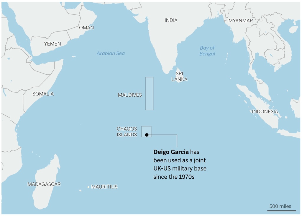 A map showing the location of the Chagos Islands and the Deigo Garcia military base. (AP Digital Embed)
