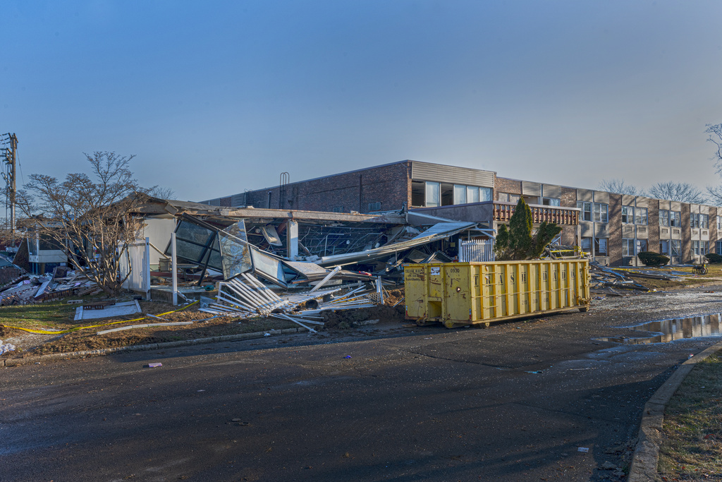 A view of the structural damage after a massive explosion and fire caused a collapse at a nursing home in Bristol, Pa., Wednesday, Dec. 24, 2025. (Jose F. Moreno/The Philadelphia Inquirer via AP)