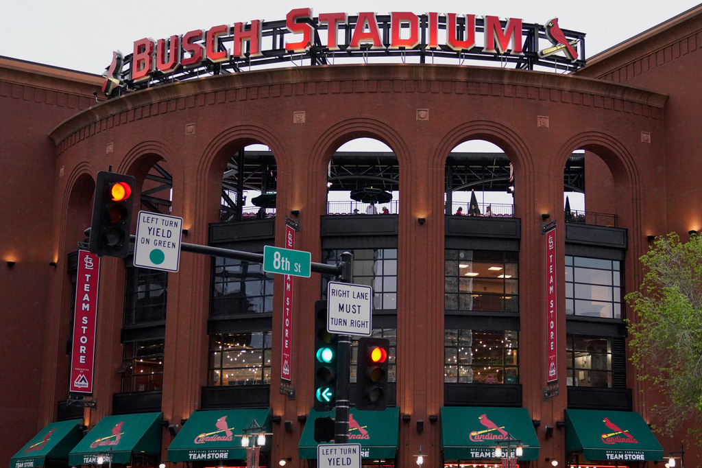 FILE - The Busch Stadium is seen on May 4, 2021, in St. Louis. (AP Photo/Jeff Roberson, File)