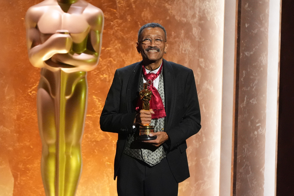 Wynn Thomas, winner of an Academy honorary award poses onstage during the 16th Governors Awards on Sunday, Nov. 16, 2025, at The Ray Dolby Ballroom in Los Angeles. (AP Photo/Chris Pizzello)