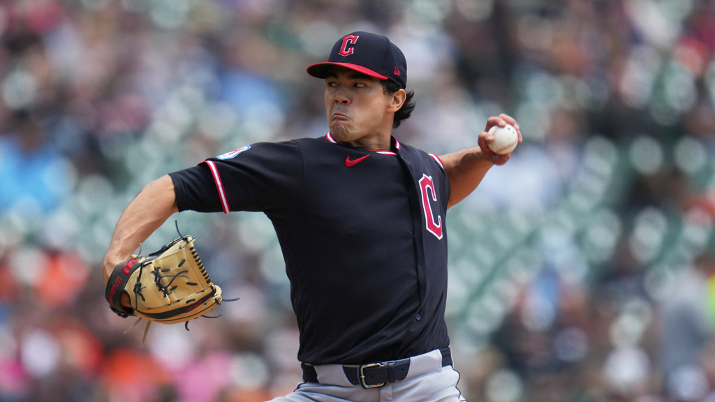 Cleveland Guardians pitcher Joey Cantillo throws against the Detroit Tigers during the first inning of a baseball game Thursday, May 21, 2026, in Detroit. (AP Photo/Paul Sancya)