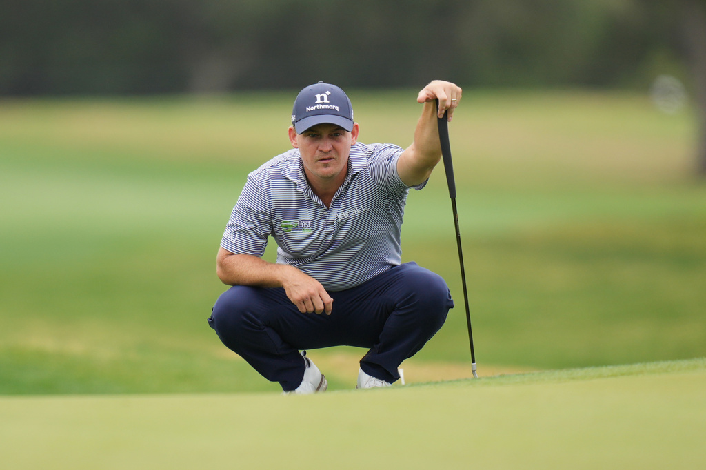 Bud Cauley lines up his putt on the fourth hole during the first round of the Valero Texas Open golf tournament in San Antonio, Thursday, April 2, 2026. (AP Photo/Eric Gay)