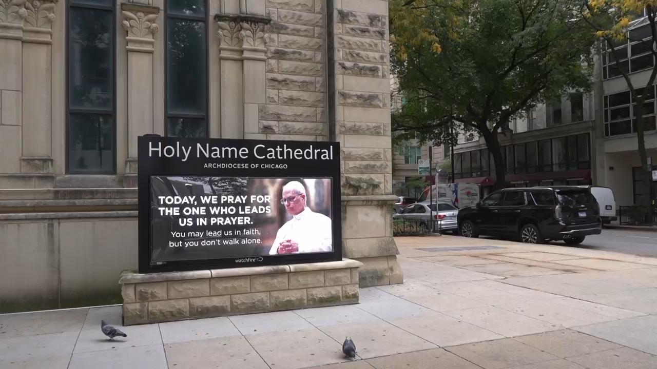 At Holy Name Cathedral in the pope's hometown of Chicago, Catholics attended a votive mass, a service which has a special intention, and prayed for Leo and his health after he was diagnosed with lung cancer. (AP video: Laura Bargfeld)