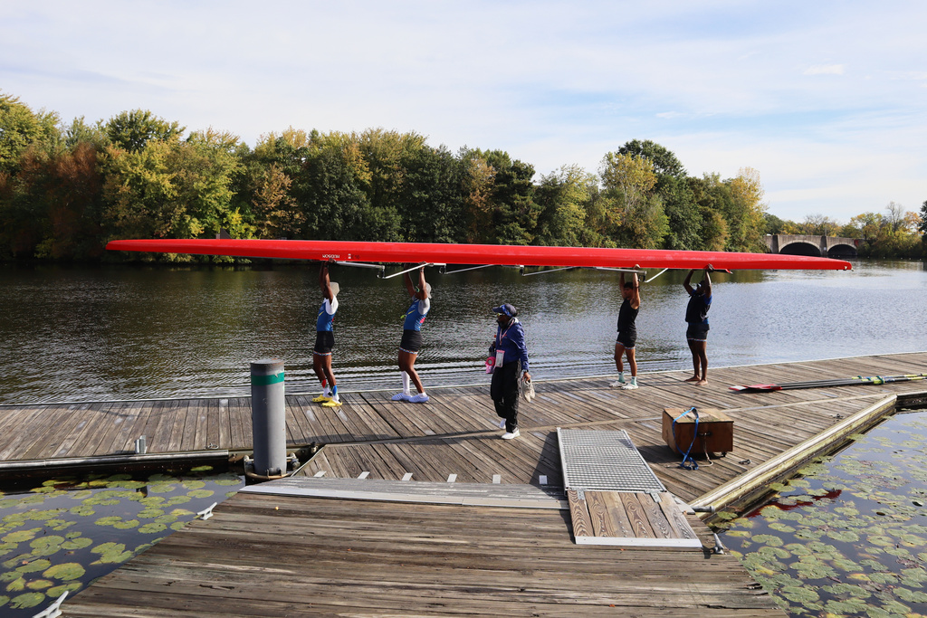 South African rowers practice on the Charles River in preparation for the Head of the Charles Regatta, Wednesday, Oct. 15, 2025 in Boston. (AP Photo/Leah Willingham)