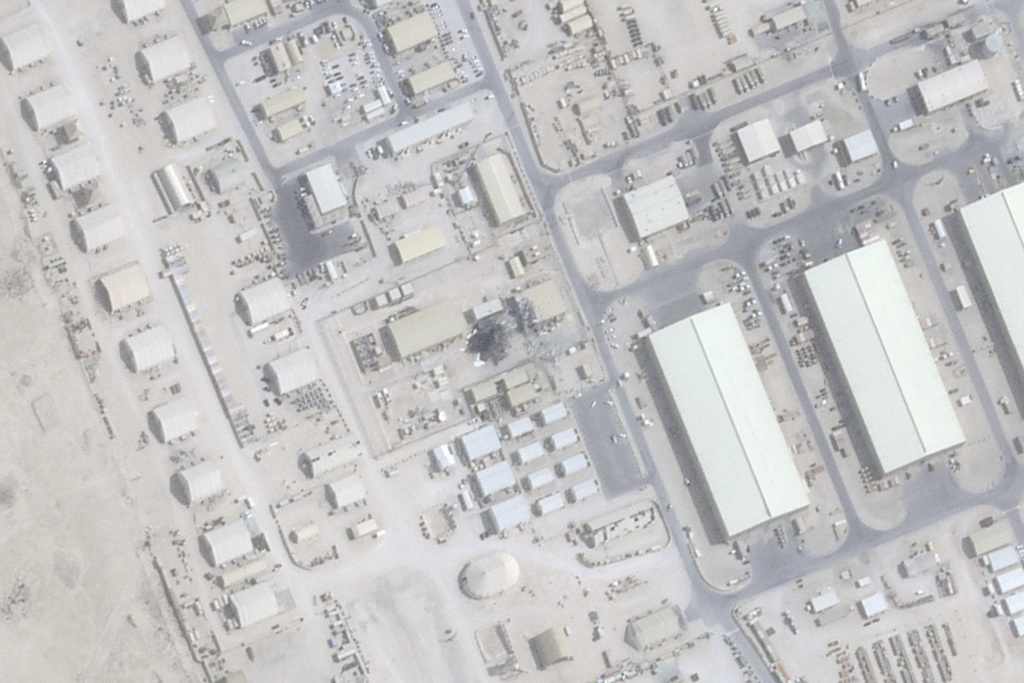 This satellite image from Planet Labs PBC shows damage after an Iranian attack at the Al Udeid Air Base outside of Doha, Qatar, June 25, 2025. (Planet Labs PBC via AP)