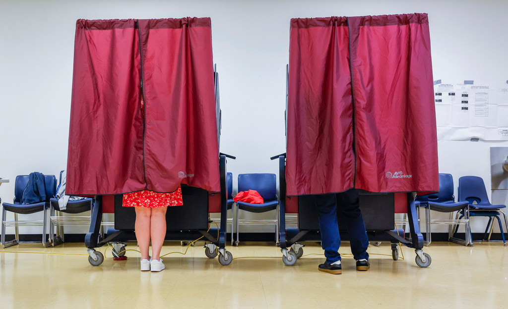 Voters cast their ballots at the Dryades YMCA polling location in New Orleans, Saturday, May 16, 2026. (Sophia Germer/The Times-Picayune/The New Orleans Advocate via AP)
